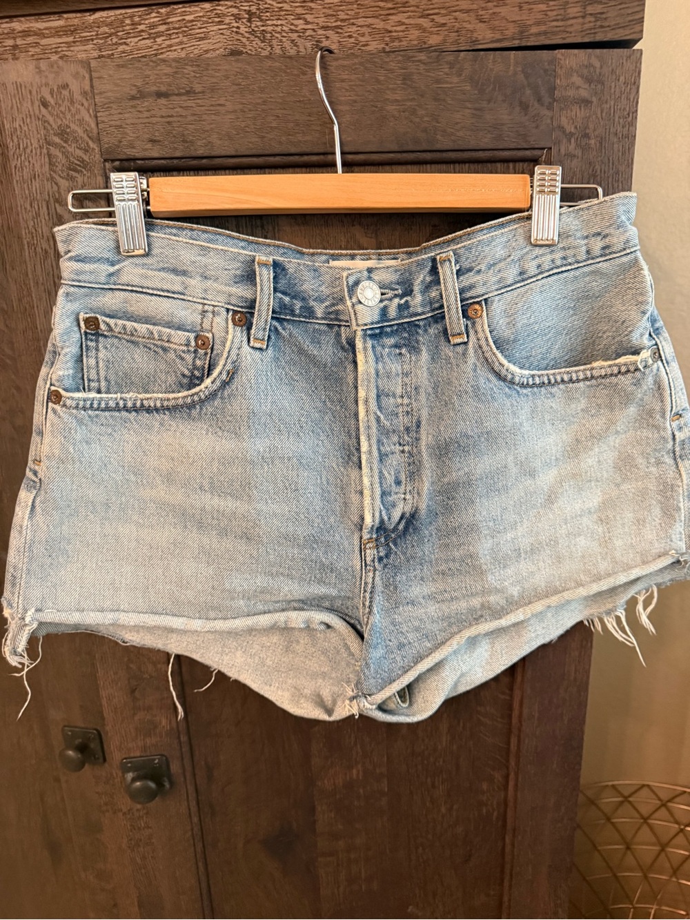 Agolde Light Blue High-Rise Cutoff Denim Shorts